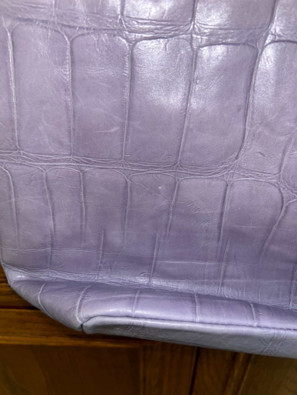 Falor-Le Borse Lavender Italian Leather Crock Embossed Tote with Floral Rosettes - Picture 15 of 16